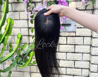 3x5" Natural Black Injection Silk Base Human Hair Toppers  Free Part Scalp Look Toupee