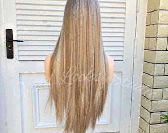 Blonde Balayage-pruik met steil haar en kant 13 x 6" 22 inch