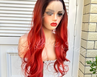 Copper red Orange Frontal Wig 22 Inch Autumn