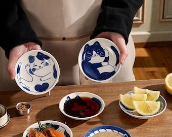 Mini piatto a forma di gatto kawaii • Piatto per salse e snack • Stoviglie in ceramica in stile giapponese