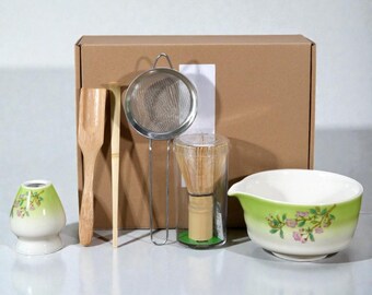 Set di ciotole in ceramica giapponese per il Matcha: rituale del tè ai fiori di ciliegio