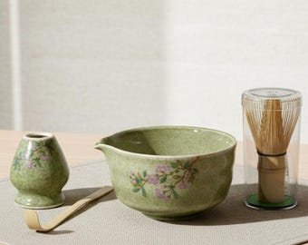 Japanse keramische matcha-komset – complete theeset met bamboegarde en lepel – voor traditionele theerituelen en dagelijks gebruik thuis