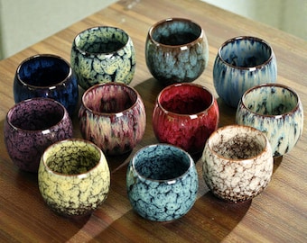 Keramische theekop Wabi Sabi, 11 Japanse espressomok reactieve glazuur, 5-delige theekopset.