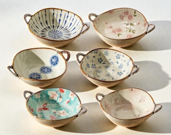 Ciotola giapponese in ceramica per noodles con manici da 7,5 pollici