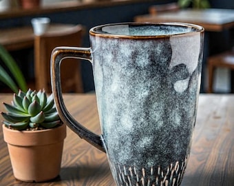 Tazza grande in ceramica con motivo a V grande e finitura stellata, leggermente imperfetta, grande tazza da caffè in ceramica oversize