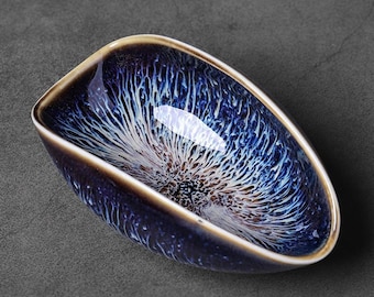 Keramische theeschep voor losse thee – blauw geglazuurd porselein Cha He-gebruiksvoorwerp voor traditionele Chinese kungfu-theeceremonie