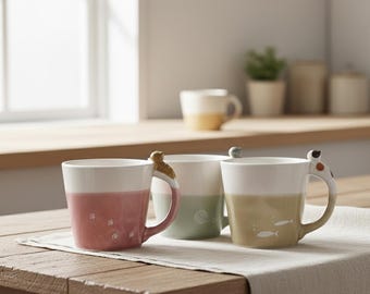 Keramische 3D-mok kat – handgeschilderd kattenkoffiekopje in Japanse stijl