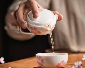 Set da tè in ceramica Sakura • Teiera portatile in stile Kung Fu