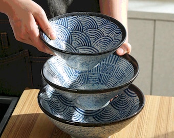 Keramische noedelkom • Rustieke Japanse soepschotel • Handgemaakt servies met ramen en udon