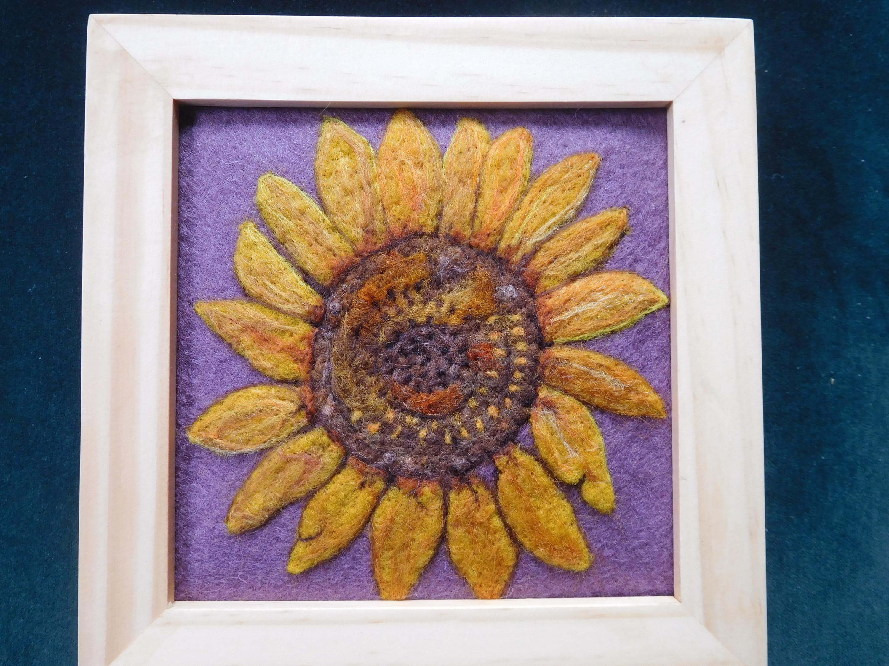 Sunflower needle felted wool artwork wall decor