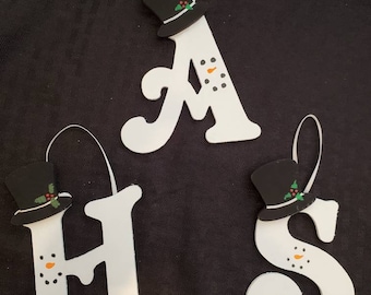 Free Shipping-Snowman letter wood ornaments