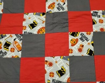Firefighter Flannel Quilt Lap Toddler Crib