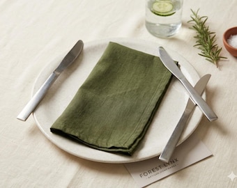 Sage Green Fabric Napkins • Housewarming Gift • Minimalist Table Scape Decor • Reusable Cloth Napkins for Dinner Party • Eco Friendly Gift