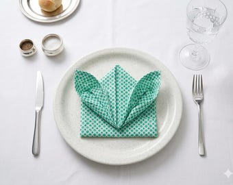 Handmade Cloth Napkin Set, Teal Geometric Print Dinner Napkins, Reusable Cotton Table Napkins, Modern Dining Decor, Eco Friendly .