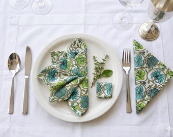 Handblock Print Cotton Napkin, Floral Table Napkin Set, Eco Friendly Cloth Napkins, Reusable Dinner Napkins, Indian Block Print Table Linen