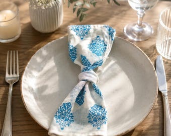 Handblock Print Cotton Napkin, Floral Table Napkin Set, Eco Friendly Cloth Napkins, Reusable Dinner Napkins, Indian Block Print Table Linen