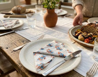Floral Block Print Napkins, Cotton Cloth Napkins Set,  Floral Dinner Napkins, Indian Hand Block Print, Boho Table Decor.