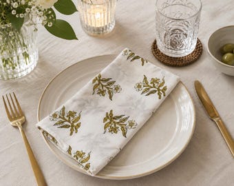 Handblock Print Cotton Napkin, Floral Table Napkin Set, Eco Friendly Cloth Napkins, Reusable Dinner Napkins, Indian Block Print Table Linen