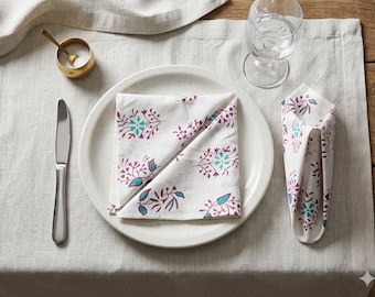 Handblock Print Cotton Napkin, Floral Table Napkin Set, Eco Friendly Cloth Napkins, Reusable Dinner Napkins, Indian Block Print Table Linen