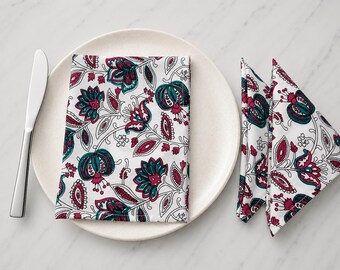 Handblock Print Cotton Napkin, Floral Table Napkin Set, Eco Friendly Cloth Napkins, Reusable Dinner Napkins, Indian Block Print Table Linen