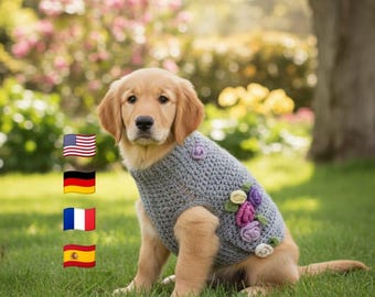 Mönster för virkad hundtröja med blommönster - Mysig husdjursoutfit med blomstermotiv PDF