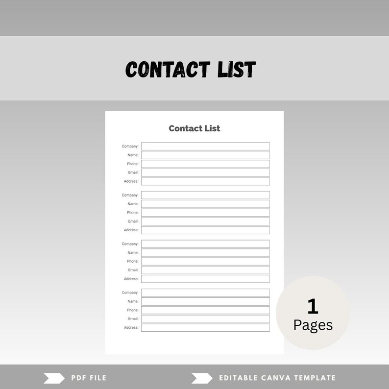 Contact List Template (editable Canva PDF) - Etsy