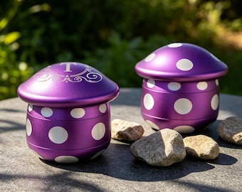 Personalized Mushroom Herb Grinder, Custom Engraved 4 Layer Metal Grinder, Cute Mushroom Spice Crusher, Pocket Grinder Gift, Blue Grinder