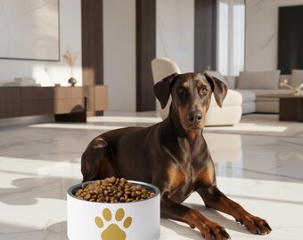 Gamelle personnalisée ivoire pour animal de compagnie, empreinte de patte dorée, acier inoxydable