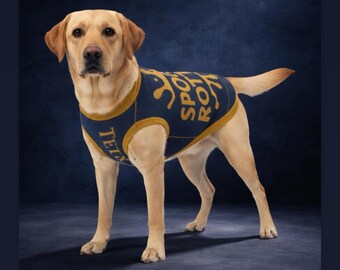 Pull pour chien en tricot, bleu et or, éclaboussures de « SPOILED ROTTEN », 2XL