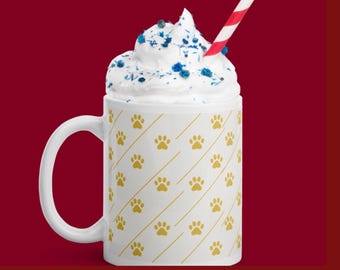 Ivoire, impression de pattes dorées, mug en céramique murmure - Cadeau de luxe pour les amoureux des chiens, 11 oz