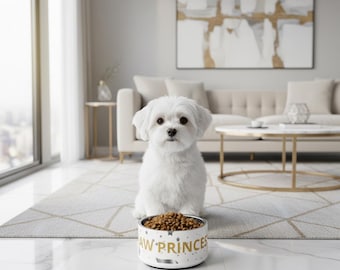 Gamelle pour chien personnalisée, motif moderne, « PAW PRINCESS », or, 18 et 32 oz