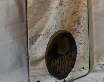 Antique Art Deco 1920's Wall Mirror American Fashion Hats Store Advertising