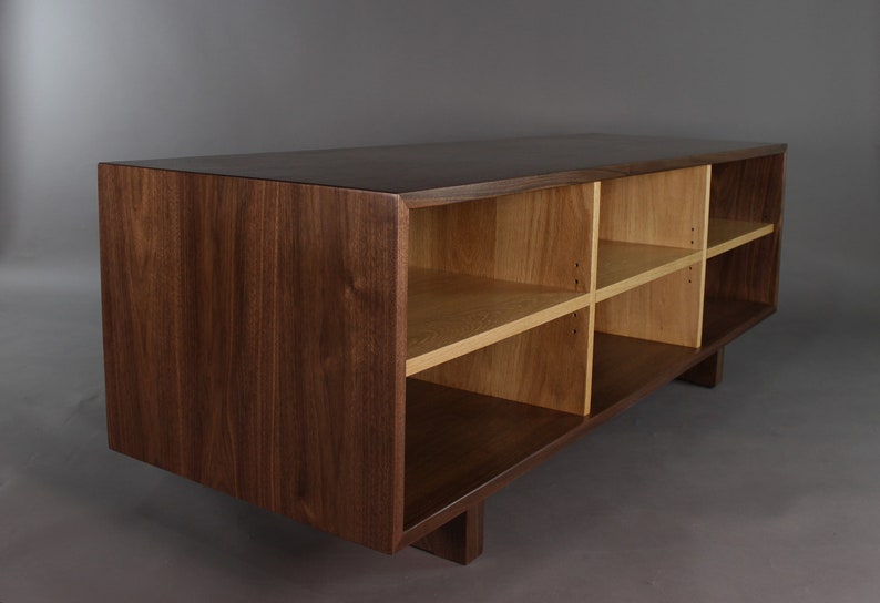 Solid walnut and white oak media console room divider low case organic modern mid century style design image 2