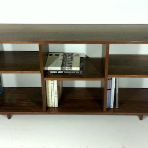 Custom Solid Walnut Bookcase with Adjustable Shelves Mid Century Modern Style image 2