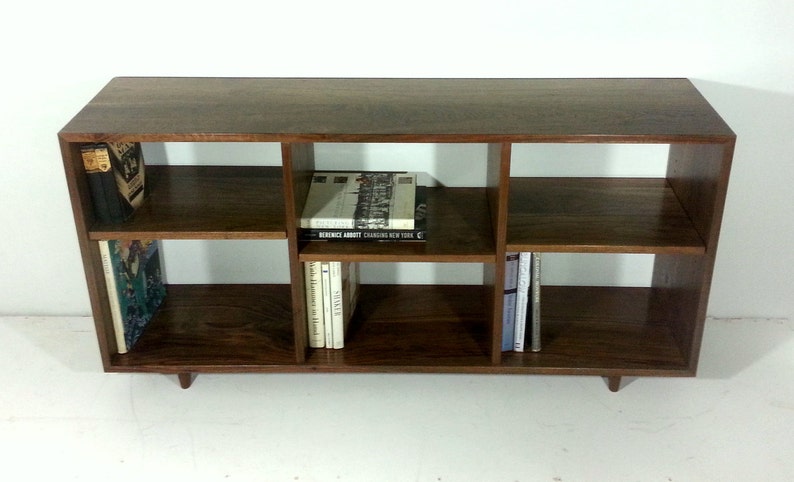 Custom Solid Walnut Bookcase with Adjustable Shelves Mid Century Modern Style image 2