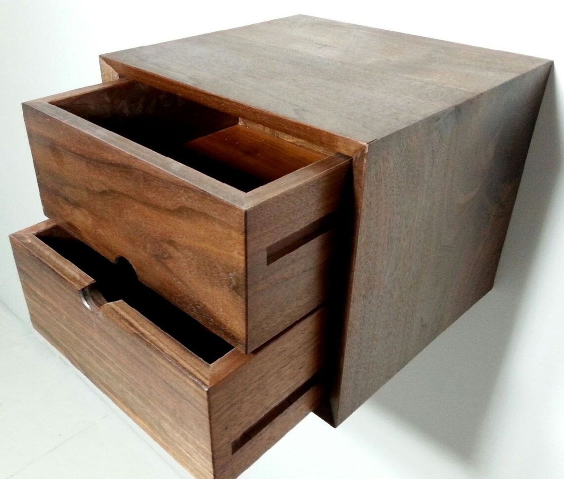 Custom Two Drawer Floating Nightstand Shelf Wall Box End Table Etsy