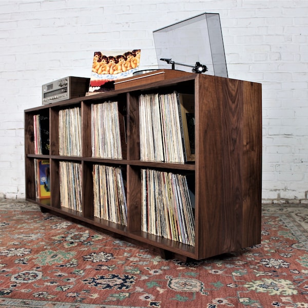 Solid walnut 80" record vinyl case bookcase mid century and craft style