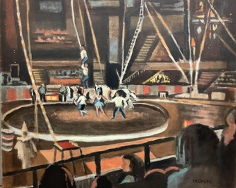 Vintage Mid Century "Audience Viewpoint of a Circus" 1950s Frederick Robbins Childs Original Oil Painting