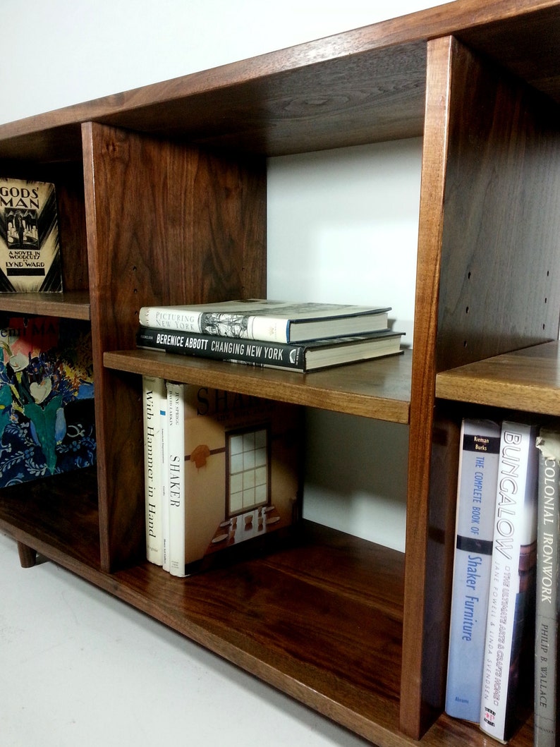 Custom Solid Walnut Bookcase with Adjustable Shelves Mid Century Modern Style image 3