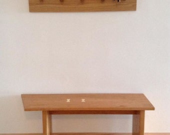 Mid Century Studio Modern Style Gallery Entry Shoe Bench Coffee or Accent Table Cherry Handmade Wood with Maple Bowties