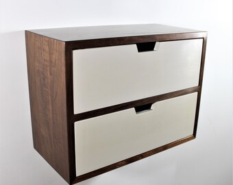 Custom walnut two drawer floating entry table or nightstands please contact for shipping quote