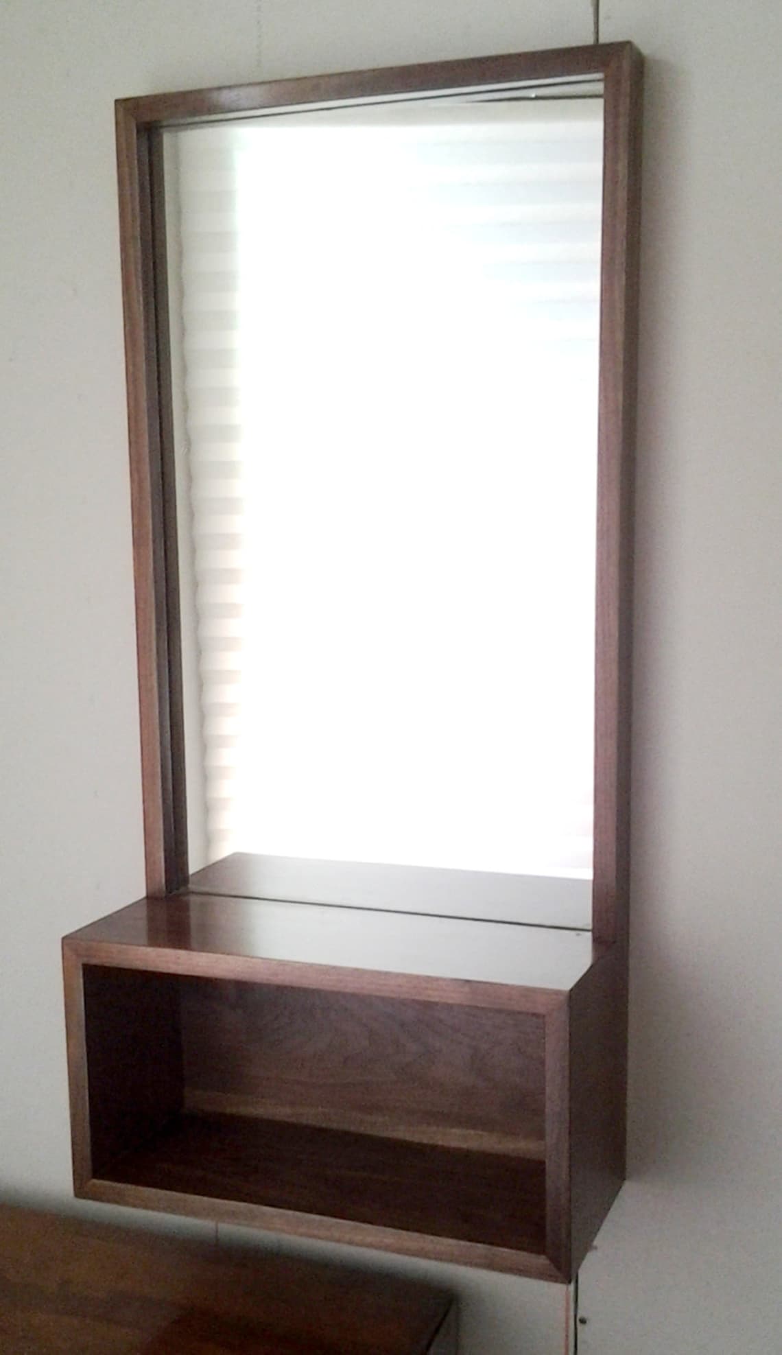 Custom Walnut Entry Hall Mirror With Wall Shelf Mid Century Style to ...