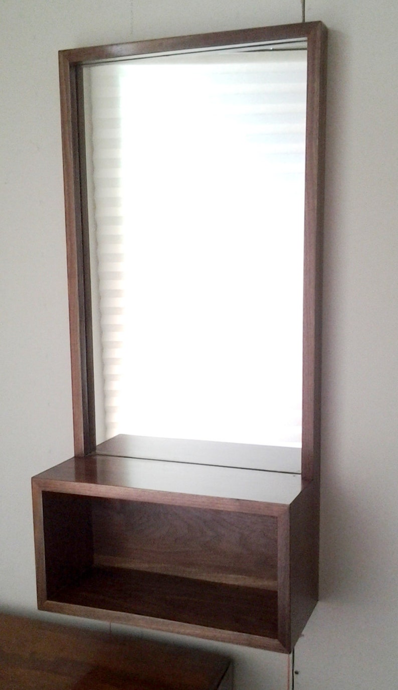 Custom Walnut Entry Hall Mirror with wall shelf Mid Century Style to Modern Minimalist Style image 2