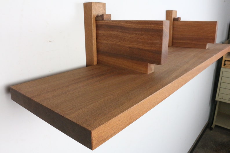 Custom Single Mahogany Floating Wall Shelf in the Style of Etsy