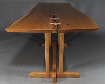 Live edge solid cherry desk or dining table inspired by Genorge Nakashima Frenchman Cove