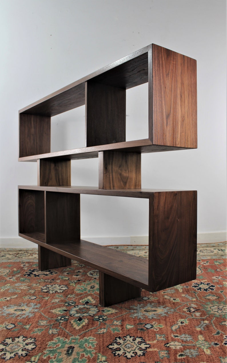 Solid handmade walnut room divider display case bookcase image 1