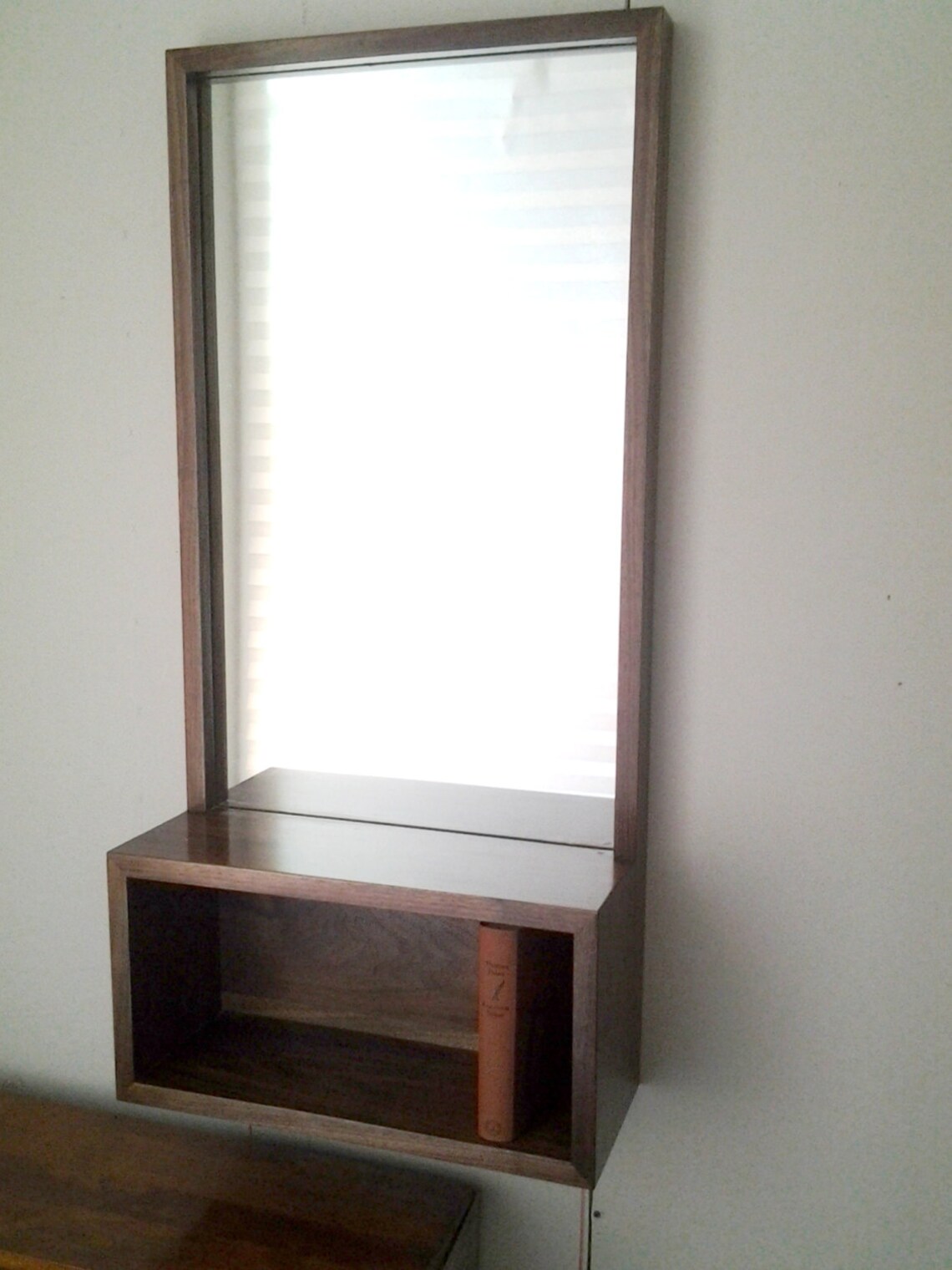 Custom Walnut Entry Hall Mirror With Wall Shelf Mid Century Style to ...