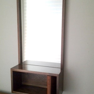 Custom Walnut Entry Hall Mirror with wall shelf Mid Century Style to Modern Minimalist Style image 3