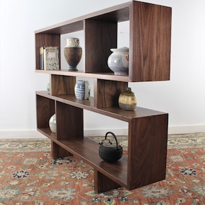 Solid handmade walnut room divider display case bookcase image 2