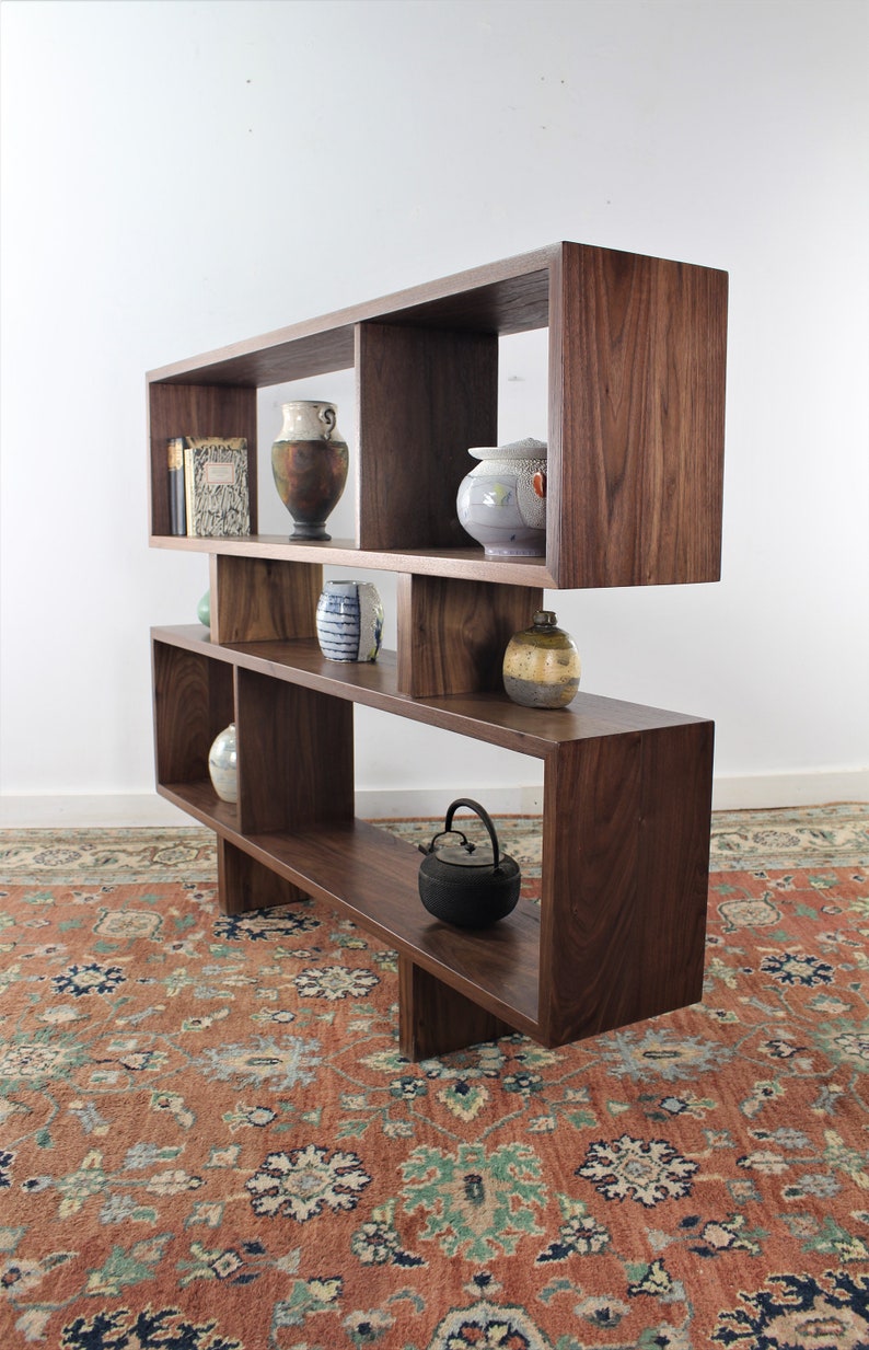 Solid handmade walnut room divider display case bookcase image 2